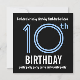 Invitación 10.ª fiesta de cumpleaños: azul moderno y negro W6