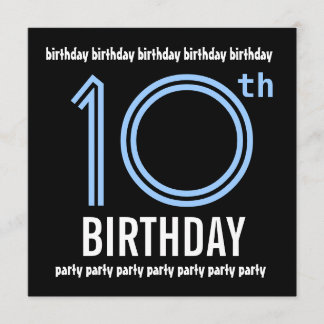 Invitación 10.ª fiesta de cumpleaños: azul moderno y negro W6