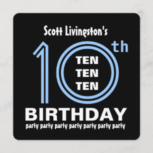 Invitación 10.ª fiesta de cumpleaños B451A azul y negro moder