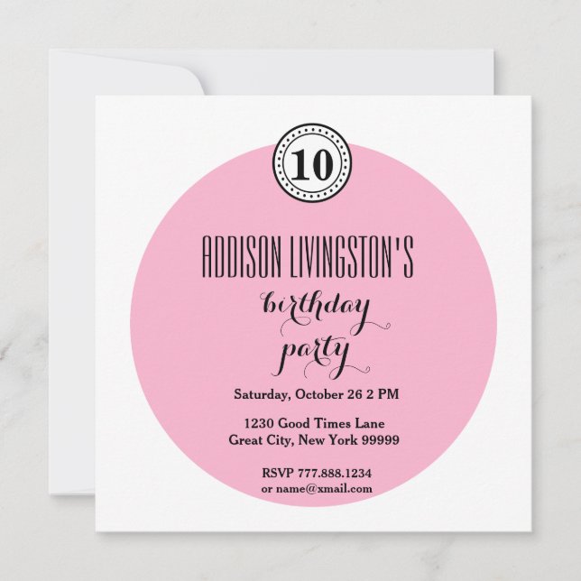 Invitación 10.ª fiesta de cumpleaños, burbuja negra rosa mode (Anverso)