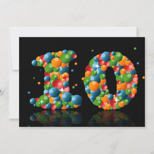 Invitación 10.ª fiesta de cumpleaños, con burbujas y bolas