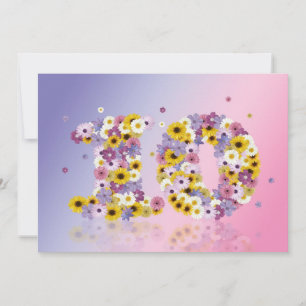 Invitación 10.ª fiesta de cumpleaños, con letras con flores
