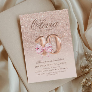 Invitación 10.ª fiesta de cumpleaños del Rosa Pink Gold Bow