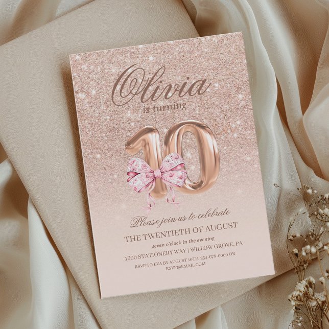 Invitación 10.ª fiesta de cumpleaños del Rosa Pink Gold Bow (Subido por el creador)