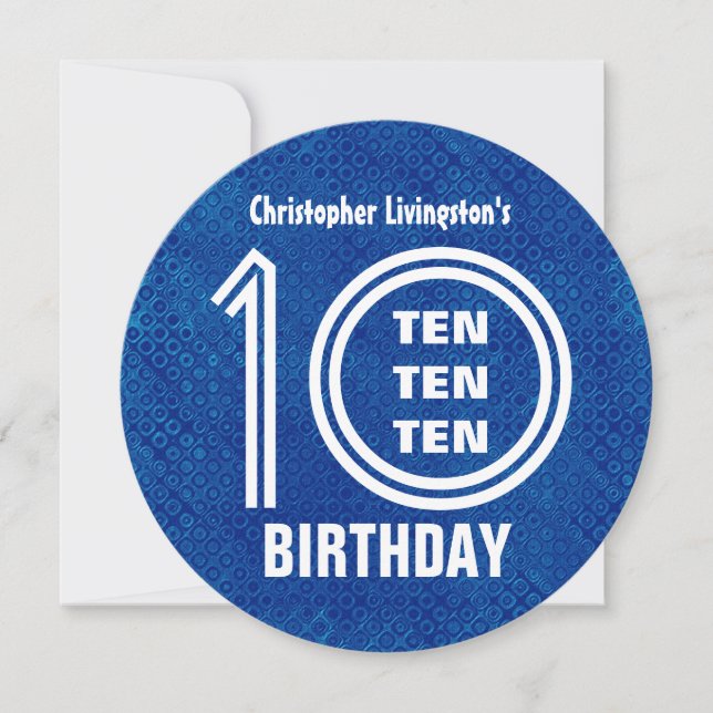 Invitación 10.ª fiesta de cumpleaños Modern Royal Blue V03 (Anverso)