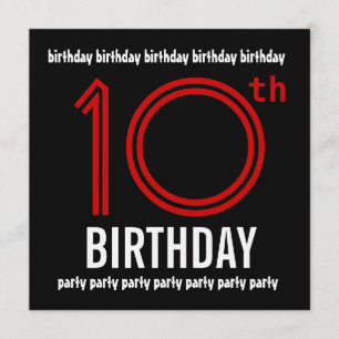 Invitación 10.ª fiesta de cumpleaños, moderno rojo y negro