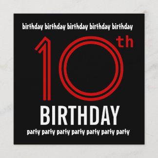 Invitación 10.ª fiesta de cumpleaños, moderno rojo y negro