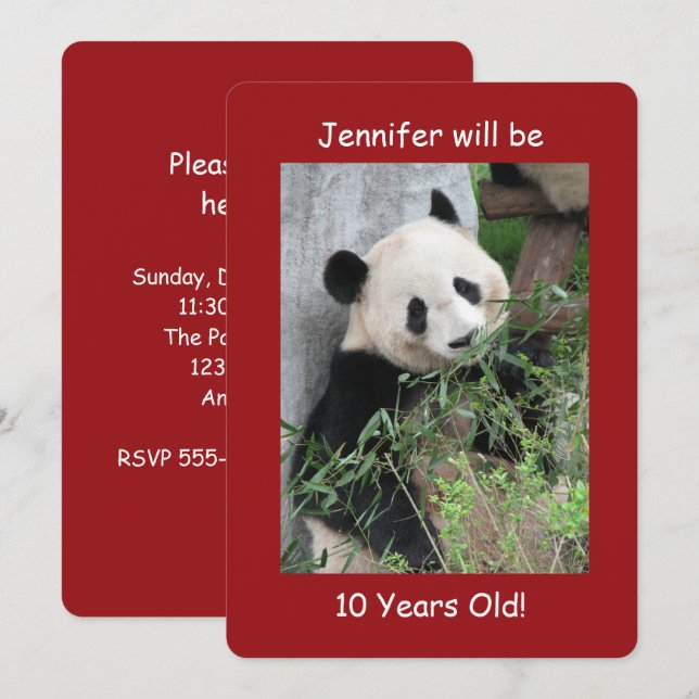 Invitación 10.ª fiesta de cumpleaños, nombre, dulce panda gig (Anverso / Reverso)