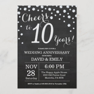 Invitación 10.º Aniversario Boda Chalkboard Plata negra