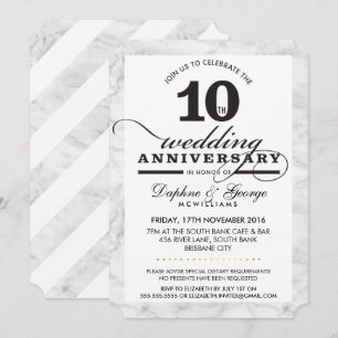 Invitación 10.º ANIVERSARIO BODA elegante mármol gris negro
