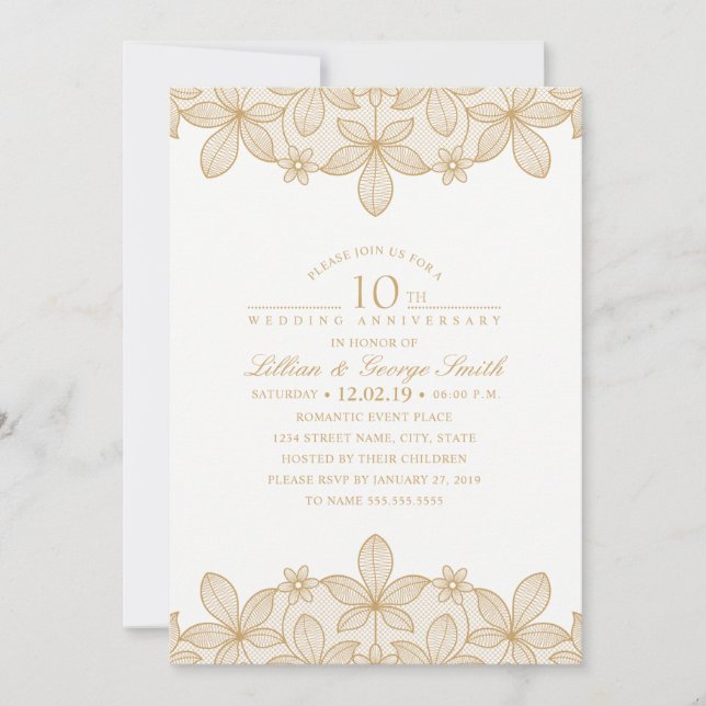 Invitación 10.º Aniversario Boda Elegante Palacio de Oro (Anverso)