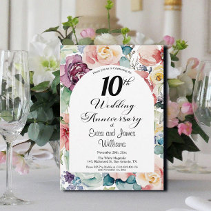 Invitación 10.º Aniversario Boda Elegante Script Floral