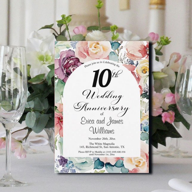 Invitación 10.º Aniversario Boda Elegante Script Floral (Subido por el creador)
