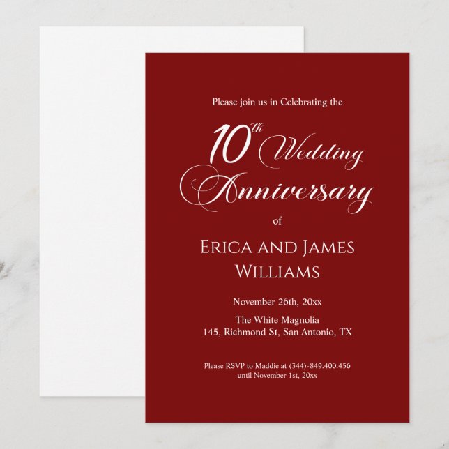 Invitación 10.º Aniversario del Boda Tin Elegant Script (Anverso / Reverso)