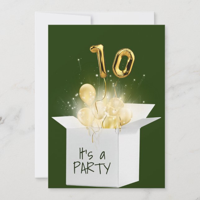 Invitación 10.º Balón De Oro De Cumpleaños En Caja Blanca (Anverso)
