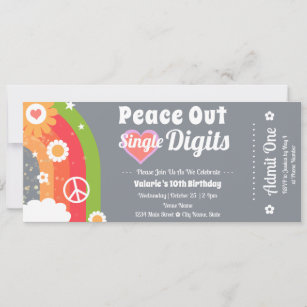 Invitación 10.º billete de cumpleaños de Retro Peace Out