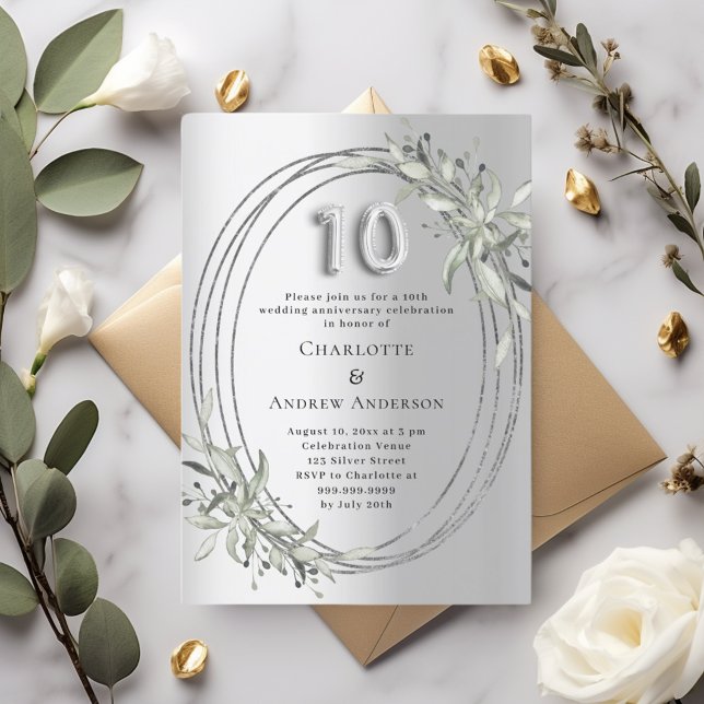 Invitación 10.º boda aniversario de la vegetación plateada (Subido por el creador)