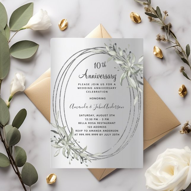 Invitación 10.º boda aniversario de la vegetación plateada (Subido por el creador)