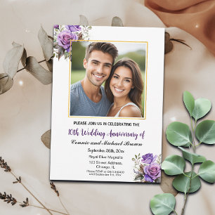 Invitación 10.º Boda Aniversario del marco dorado Rosas morad