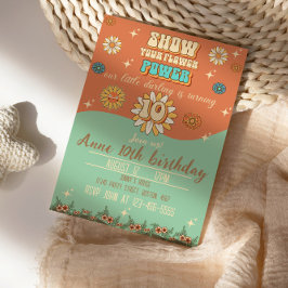 Invitación 10.º cumpleaños bohemian groovy style retro