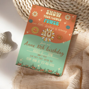 Invitación 10.º cumpleaños bohemian groovy style retro