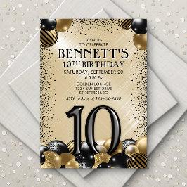 Invitación 10.º cumpleaños de oro negro