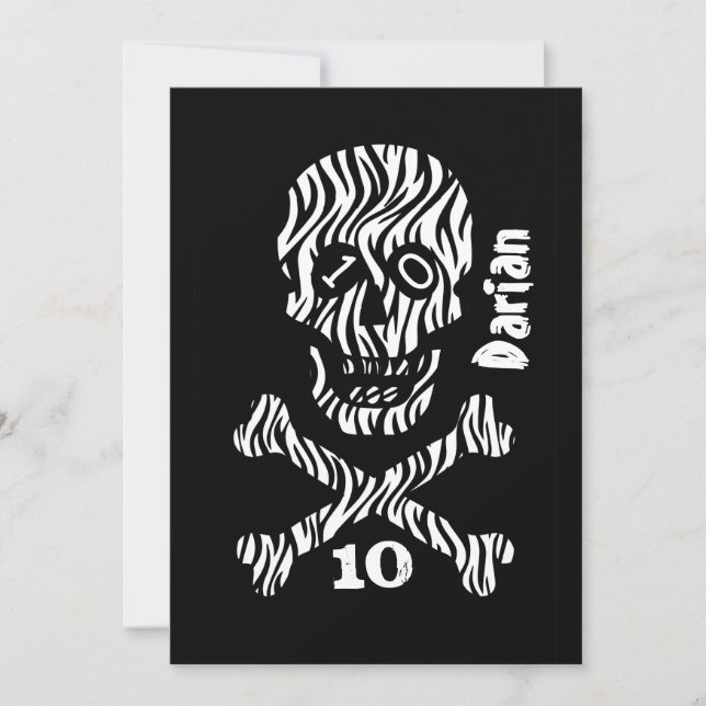 Invitación 10.º cumpleaños o cualquier año de cráneo y cruz J (Anverso)