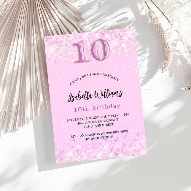 Invitación 10.º fiesta chica de confeti rosa de cumpleaños (Subido por el creador)