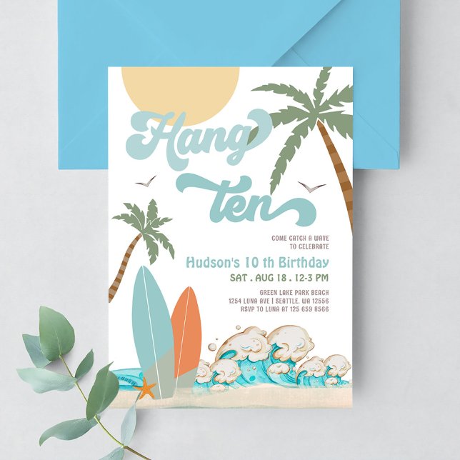 Invitación 10.º Fiesta de Playa de Cumpleaños para el Surf (Subido por el creador)