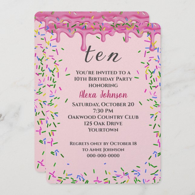 Invitación 10.º Nacimiento Hielo Y Espolvorea (Anverso / Reverso)