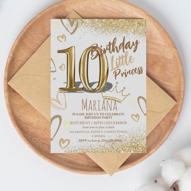 Invitación 10.º purpurina de oro de cumpleaños Fiesta glamuro (Subido por el creador)