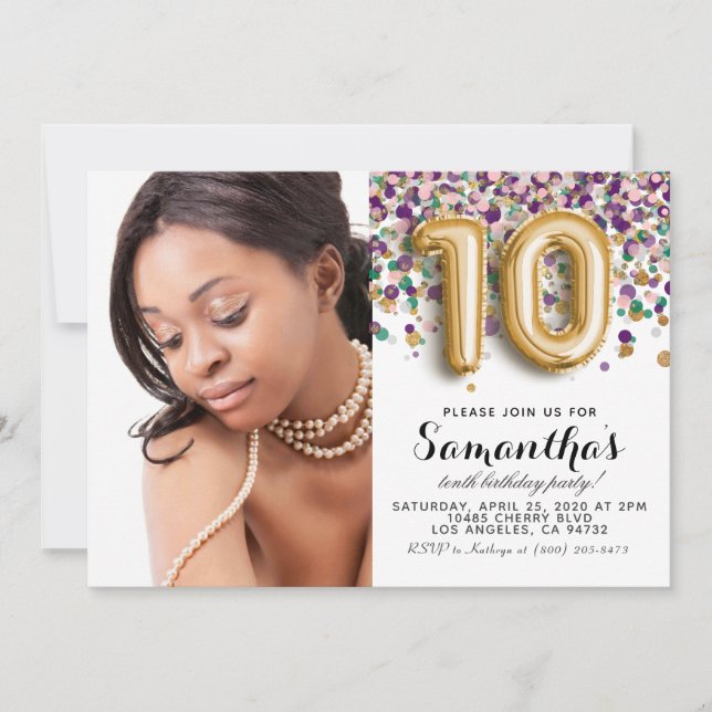 Invitación 10.º retrato de oro de Confetti (Anverso)