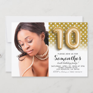 Invitación 10.º retrato de Polkadot de cumpleaños