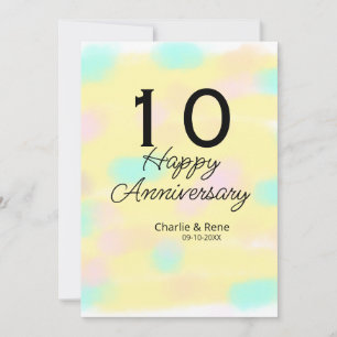 Invitación 10 aniversario de boda nombre pastel amarillo retr