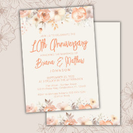 Invitación 10° Aniversario de Peach Beige Ivory Floral