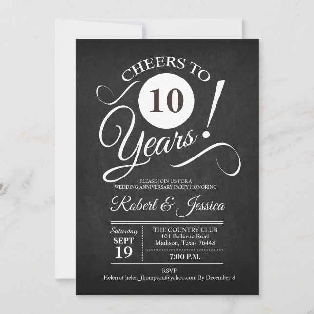 Invitación 10° Aniversario del Boda - Cartel y blanco (Anverso)