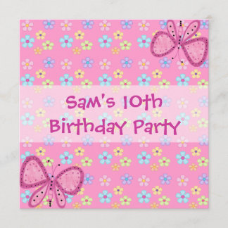 Invitación 10 cumpleaños floral mariposa rosa