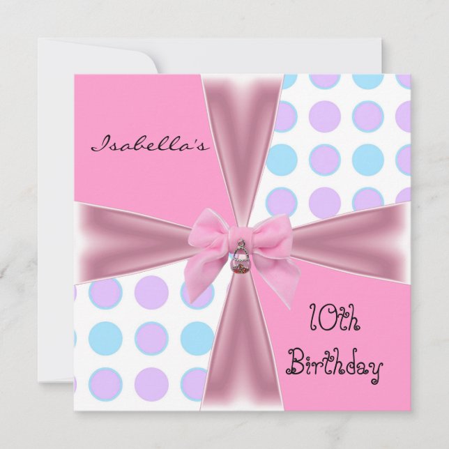 Invitación 10 cumpleaños lunares rosa malva azul l (Anverso)