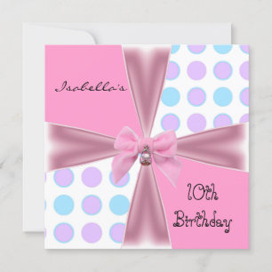 Invitación 10 cumpleaños lunares rosa malva azul l