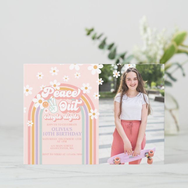 Invitación 10° foto de cumpleaños de Peace out (Anverso de pie)