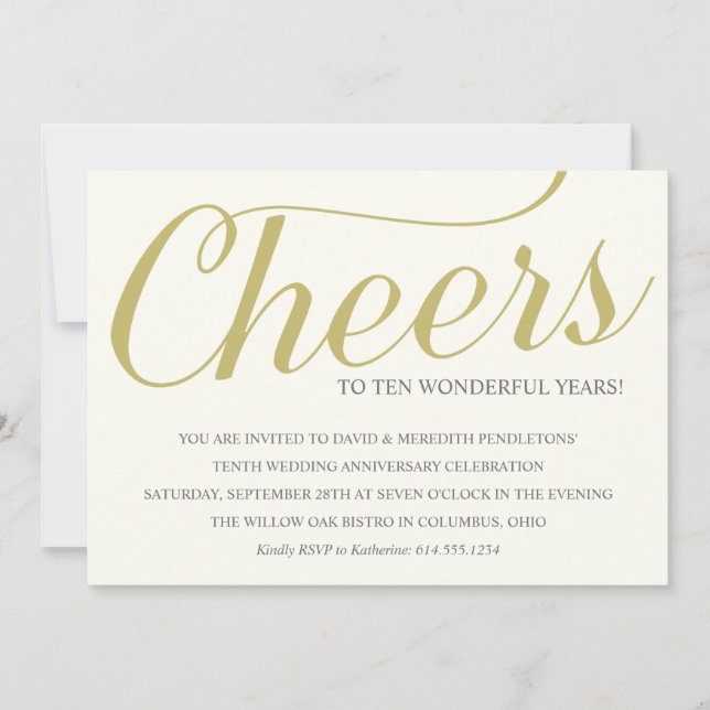 Invitación 10ma fiesta de aniversario elegante de la boda (Anverso)