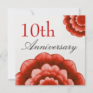 Invitación 10mo Metálico superior de las flores rojas del