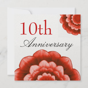 Invitación 10th Anniversary Red Flowers Premium Metallic
