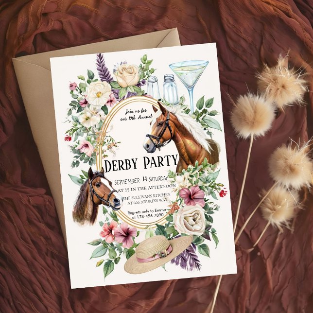 Invitación 10th Annual Derby Party Invitation with Floral and (Subido por el creador)