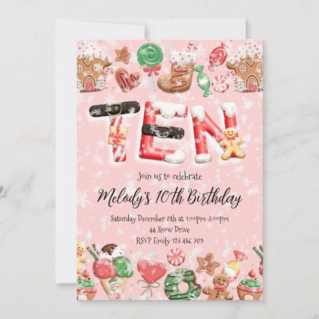Invitación 10th Birthday Christmas Party Invitation (Anverso)