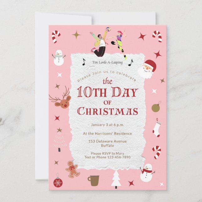 Invitación 10th Day of Christmas Cute January Holiday Party (Anverso)