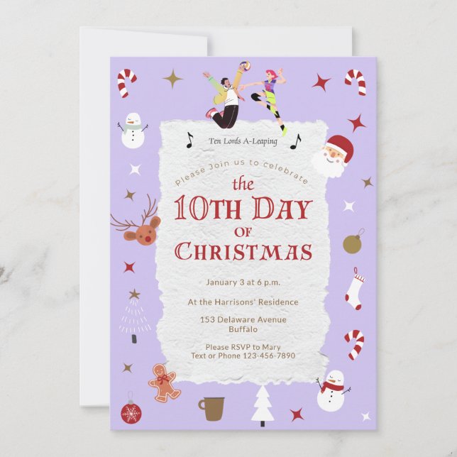 Invitación 10th Day of Christmas Cute January Xmas Party (Anverso)