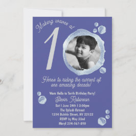 Invitación 10th Indigo Blue Bubble Birthday Party Invitation