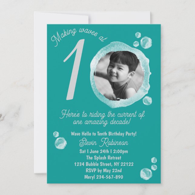Invitación 10th Ocean Teal Bubble Birthday Party Invitation (Anverso)