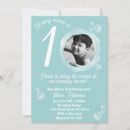 Invitación 10th Pale Teal Blue Bubble Birthday Party